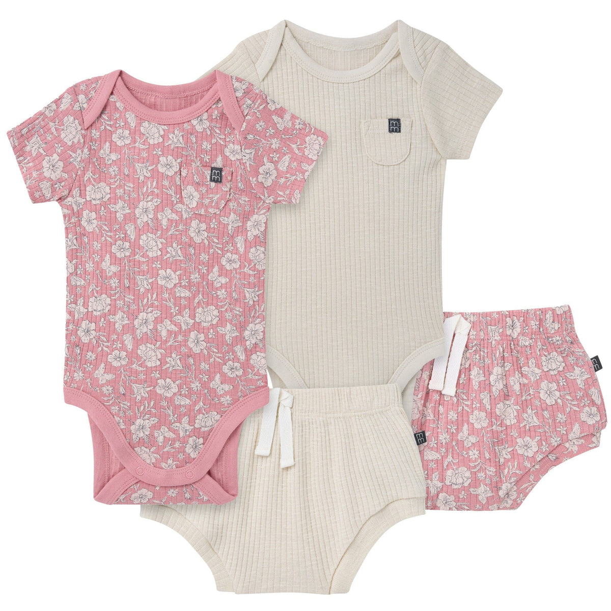 4-Piece Baby Girls Pink Flower Bodysuit and Shorties outfits modern moments™ by Gerber® 