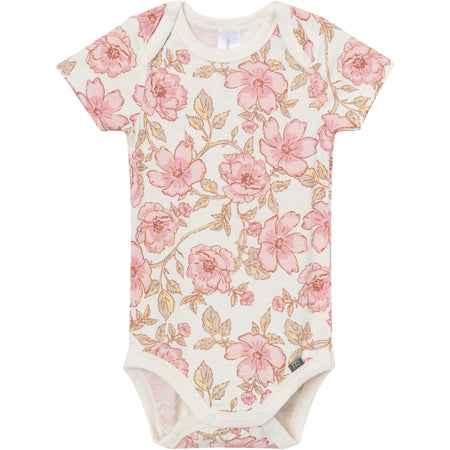 4-Piece Baby Girls Pink Flower Bodysuits and Pants Viscose Set