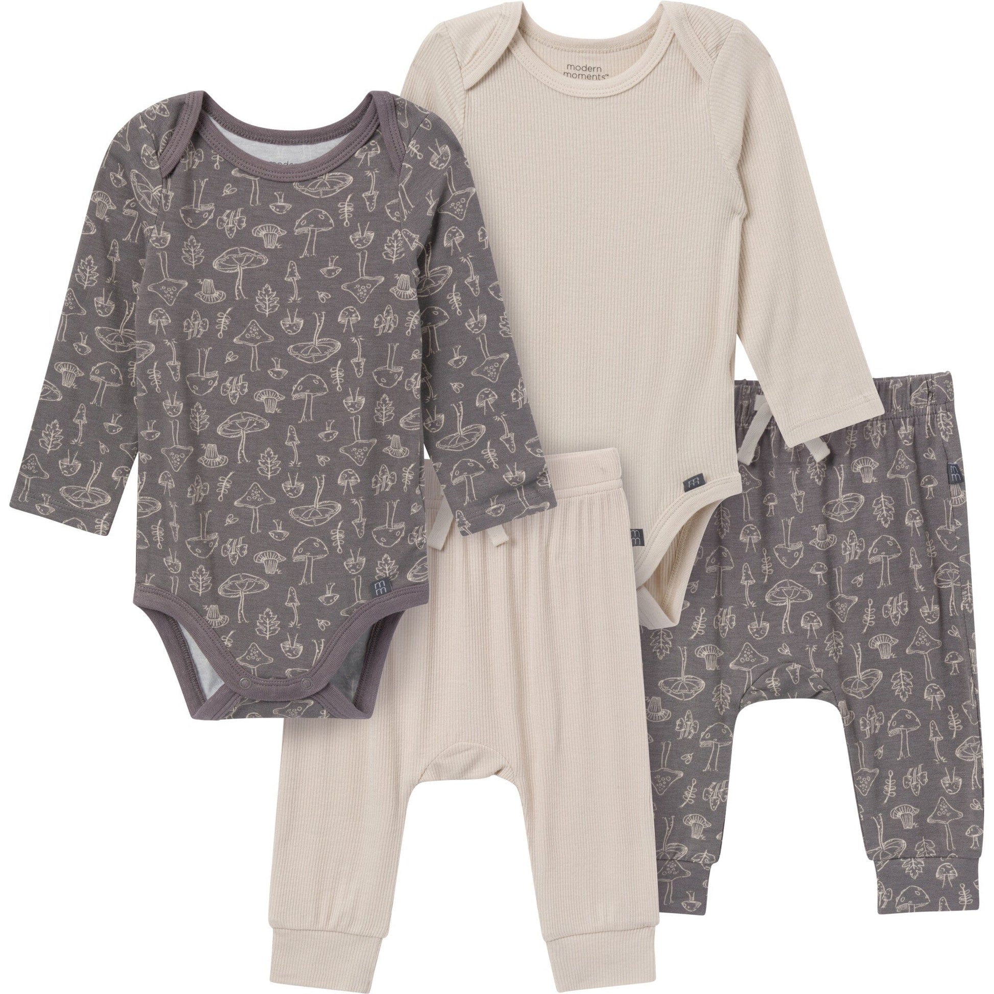 4-Piece Baby Neutral Gray Bodysuit and Pant Set Outfits & Sets Gerber® 