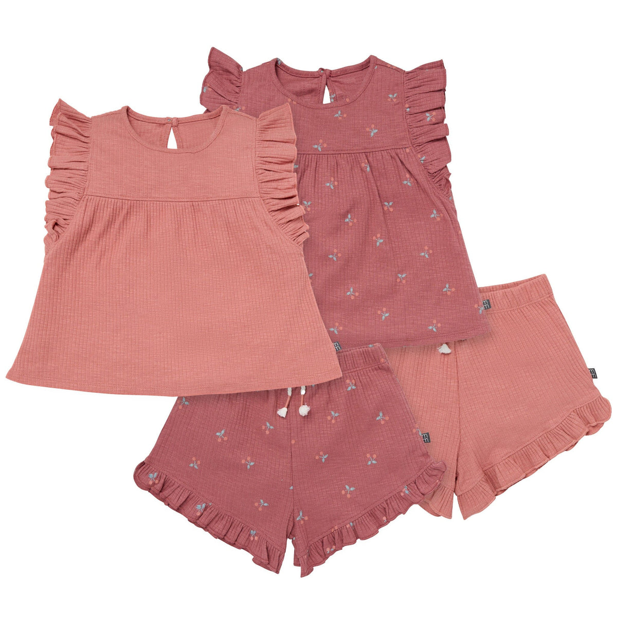 4-Piece Infant & Toddler Girls Dark Rose Cherries Flutter Sleeve Top and Shorts Set outfits Modern Moments™ by Gerber® 