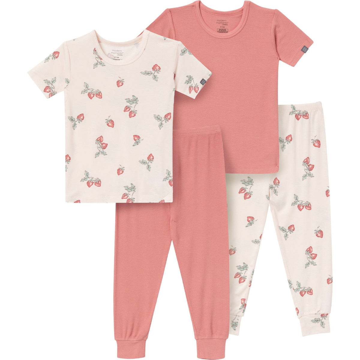 4-Piece Infant & Toddler Girls Light Rose Strawberry Tight Fitting Pajamas Set sleepwear Modern Moments™ by Gerber® 