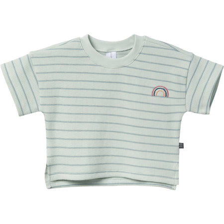 4-Piece Infant & Toddler Girls Light Sky Stripe Drop Shoulder Crop Tops and Shorts Set
