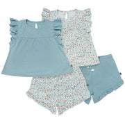 4-Piece Infant & Toddler Girls Light Sky Vine Floral Flutter Sleeve Top and Shorts Set outfits Modern Moments™ by Gerber® 