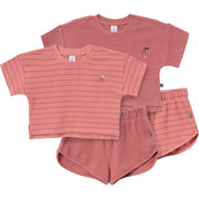 4-Piece Infant & Toddler Girls Medium Rose Stripe Drop Shoulder Top and Shorts Set outfits Modern Moments™ by Gerber® 
