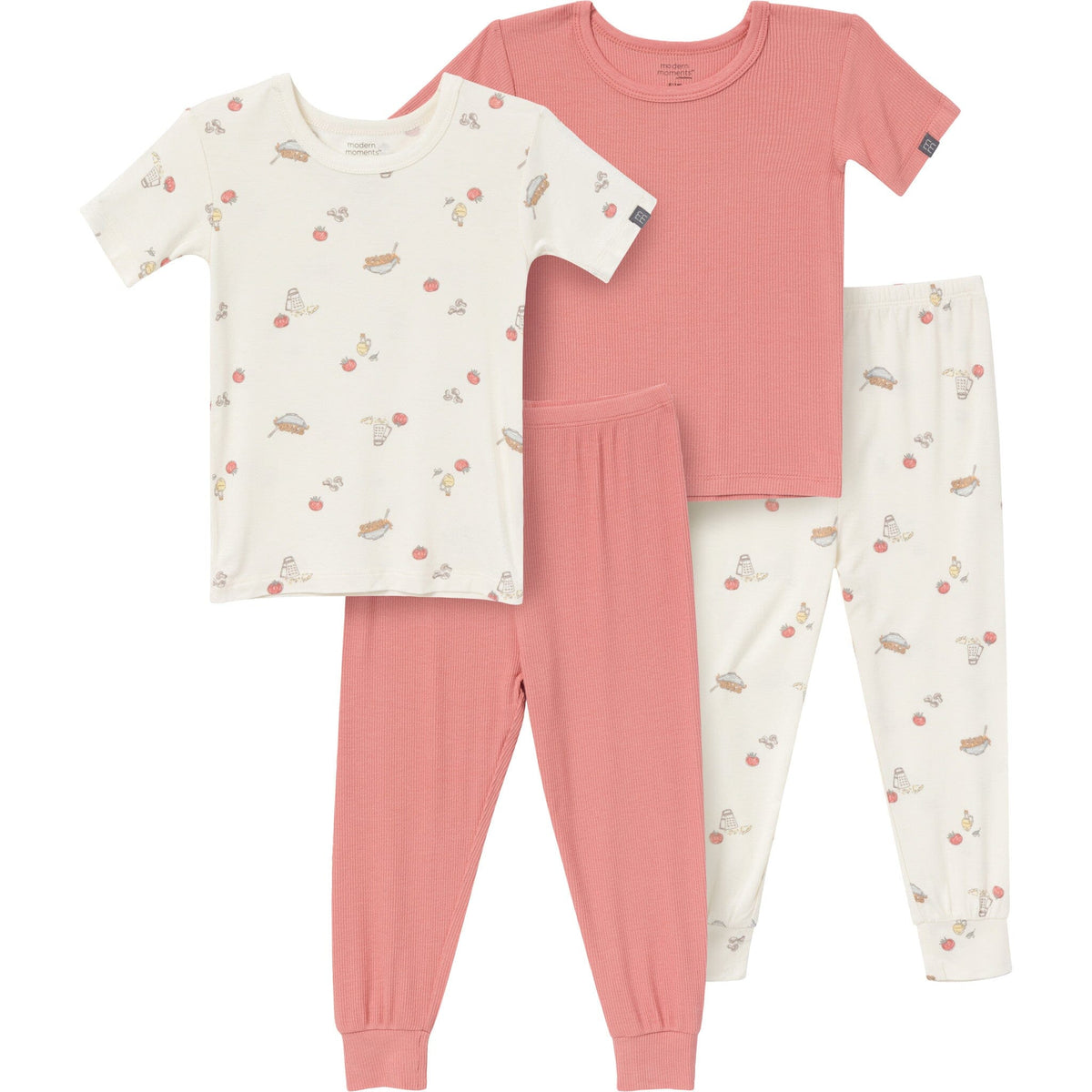 4-Piece Infant & Toddler Neutral Ivory Pasta Dinner Tight Fitting Pajamas Set sleepwear Modern Moments™ by Gerber® 