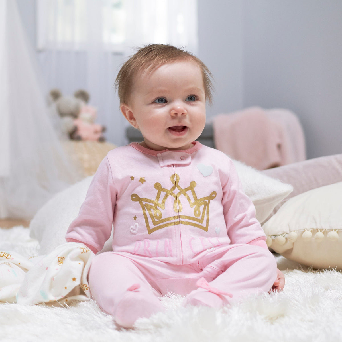 4-Pack Baby Girls Castle Zip Front Sleep ‘N Plays