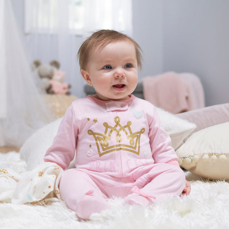 4-Pack Baby Girls Castle Zip Front Sleep ‘N Plays