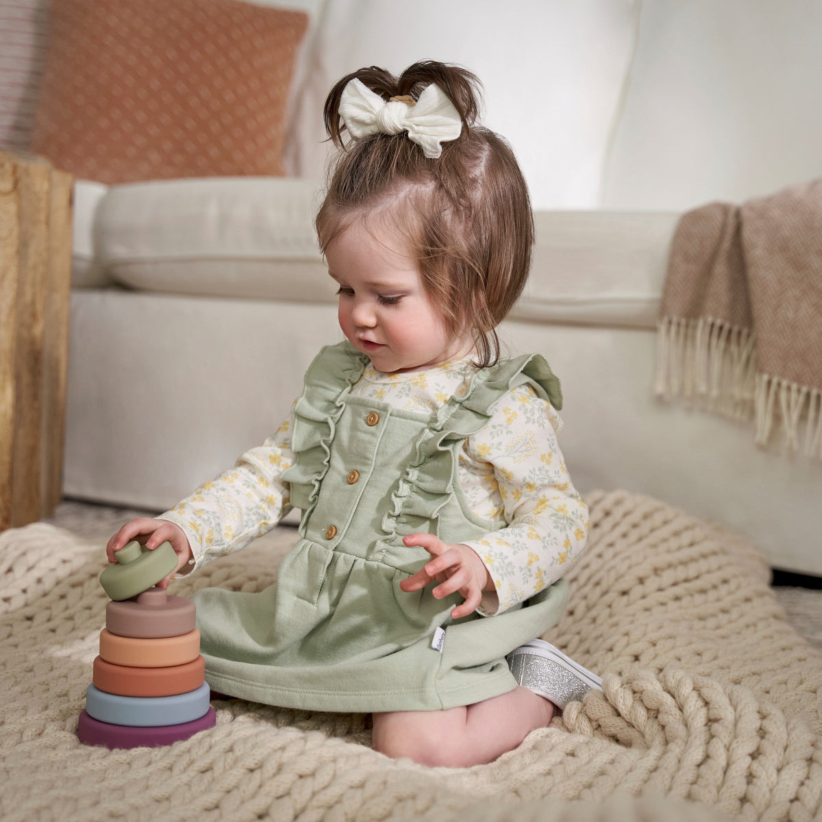 2-Piece Baby Girls Green Floral Jumper & Top Set
