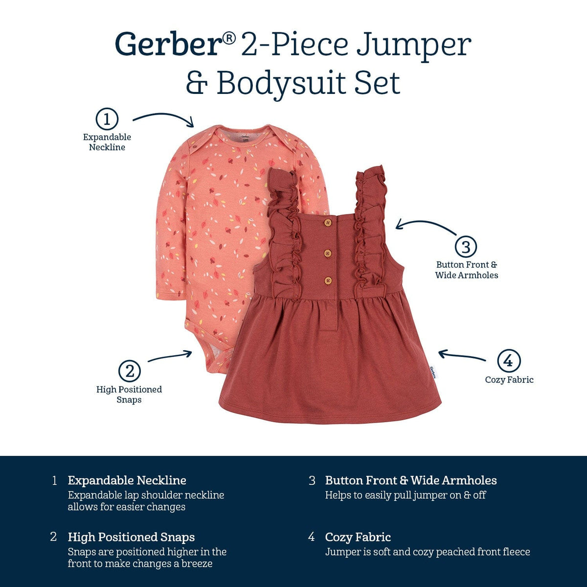 2-Piece Baby Girls Orange Leaves Jumper & Top Set