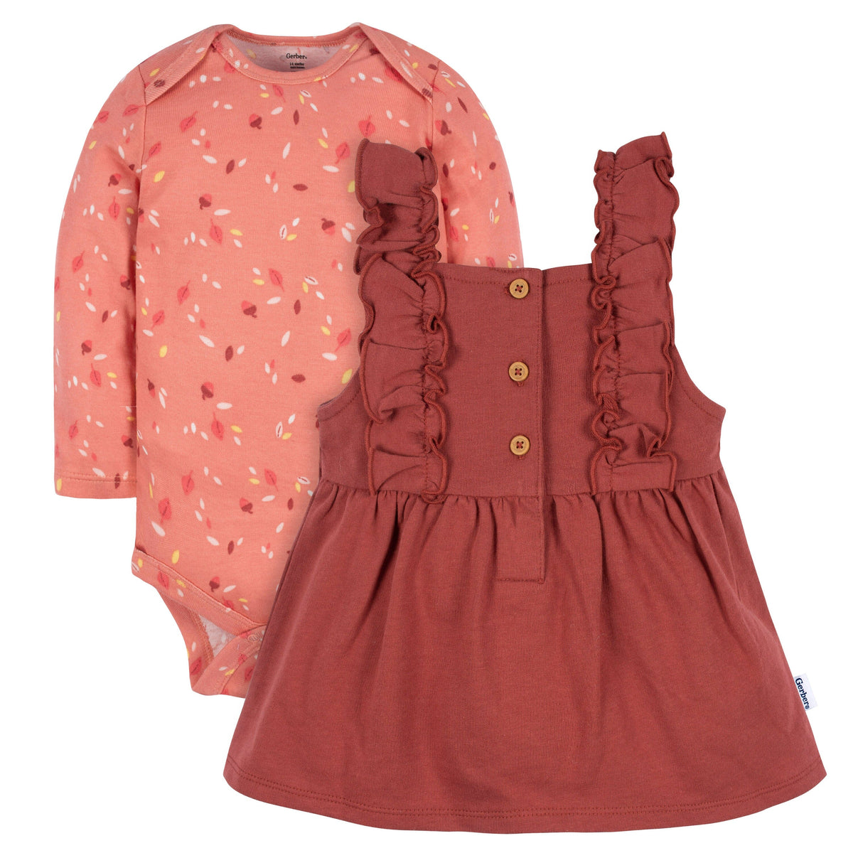 2-Piece Baby Girls Orange Leaves Jumper & Top Set