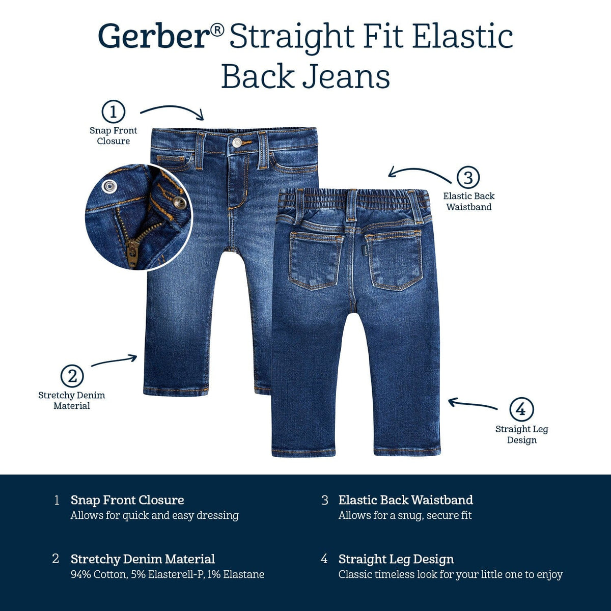 Baby Neutral Blue Straight Fit Jeans With Elastic Back