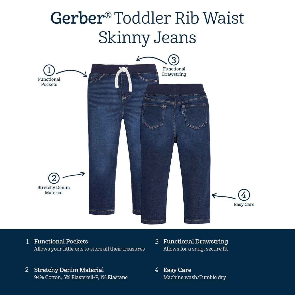 Toddler Neutral Dark Blue Skinny Jeans