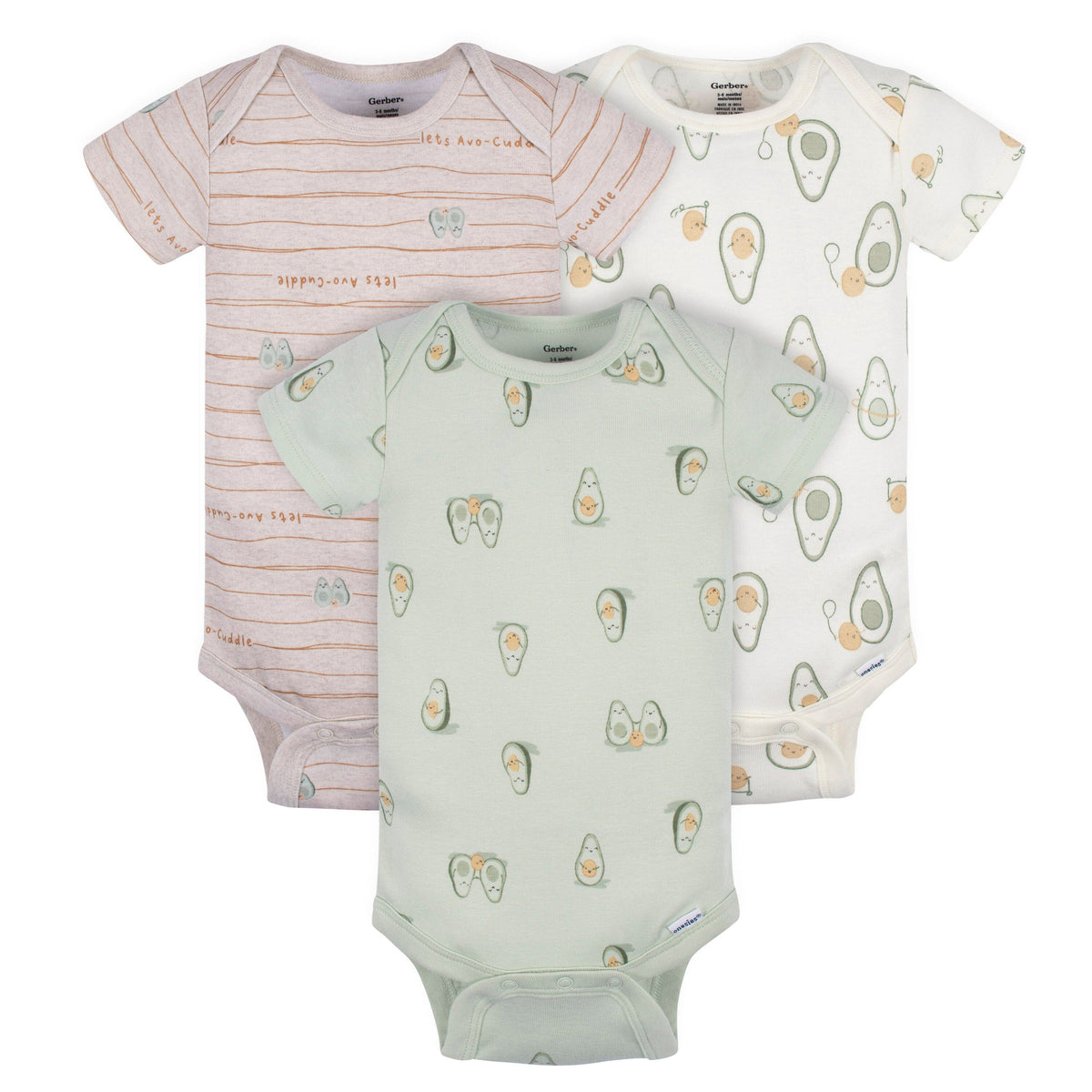 3-Pack Baby Neutral Avo-Cuddle Short Sleeve Onesies® Bodysuits onesies Onesies® Brand 