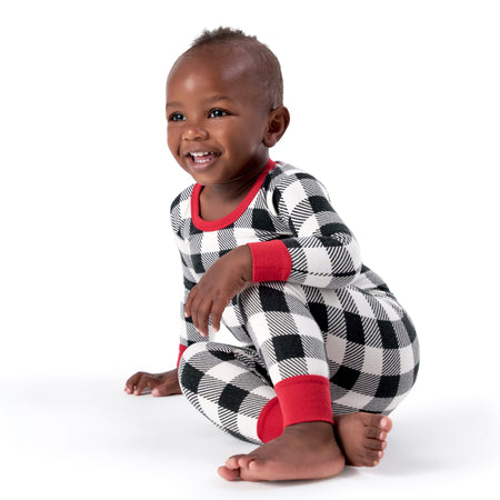 2-Piece Infant and Toddler Neutral Buffalo Plaid Hacci Snug Fit Pajama Set