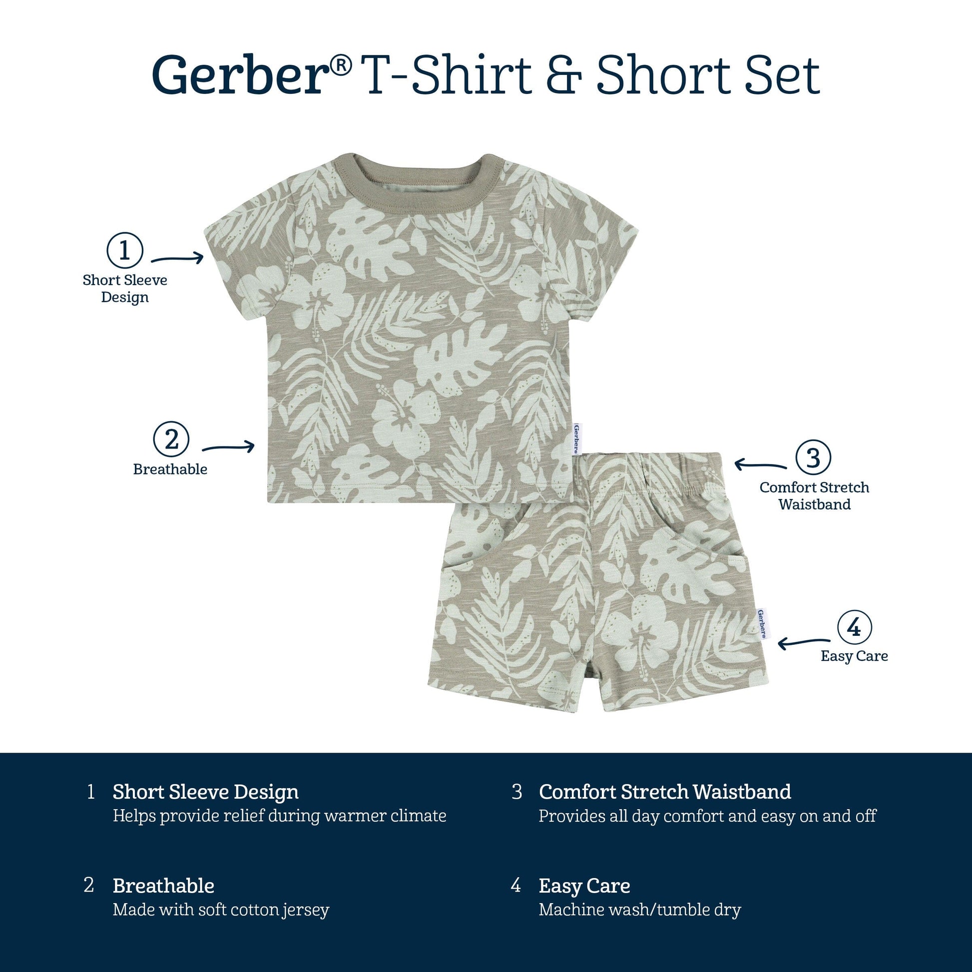 2-Piece Baby Boys Tropical Leaves T-Shirt and Shorts Set