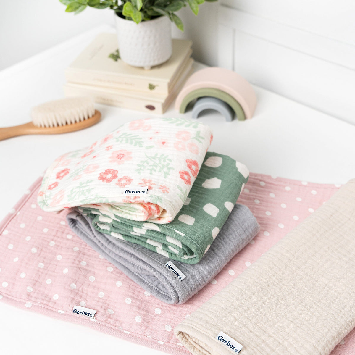 5-Pack Baby Girls Pink Floral Muslin Burp Cloths
