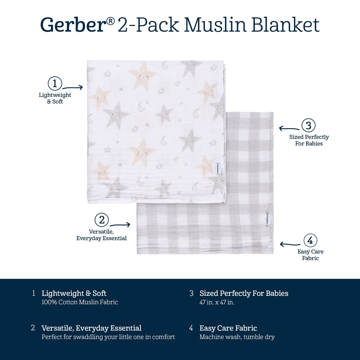 2-Pack Baby Neutral Celestial Muslin Blanket