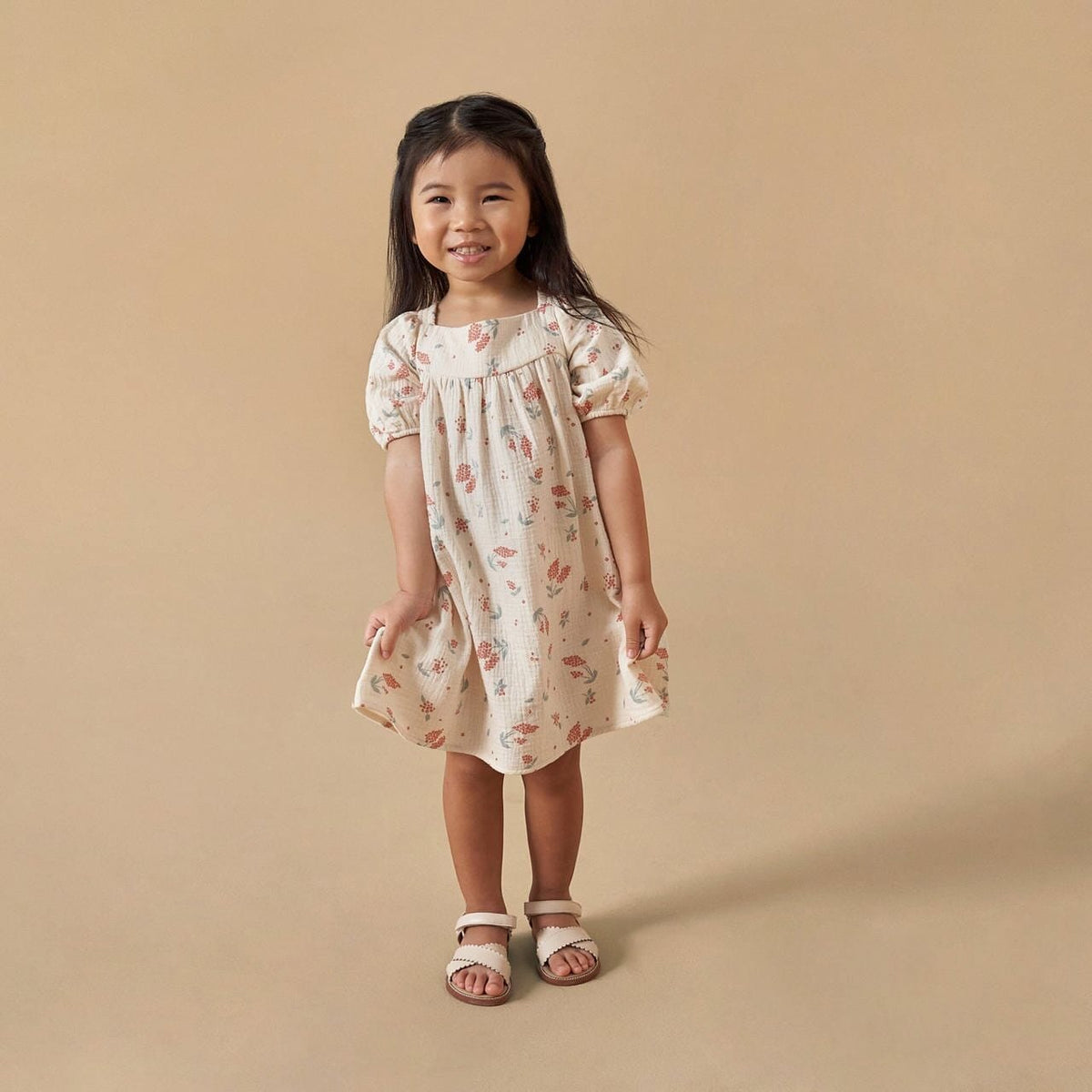 Infant & Toddler Girls Beige Tossed Lavender Puff Sleeve Dress dresses Modern Moments™ by Gerber® 