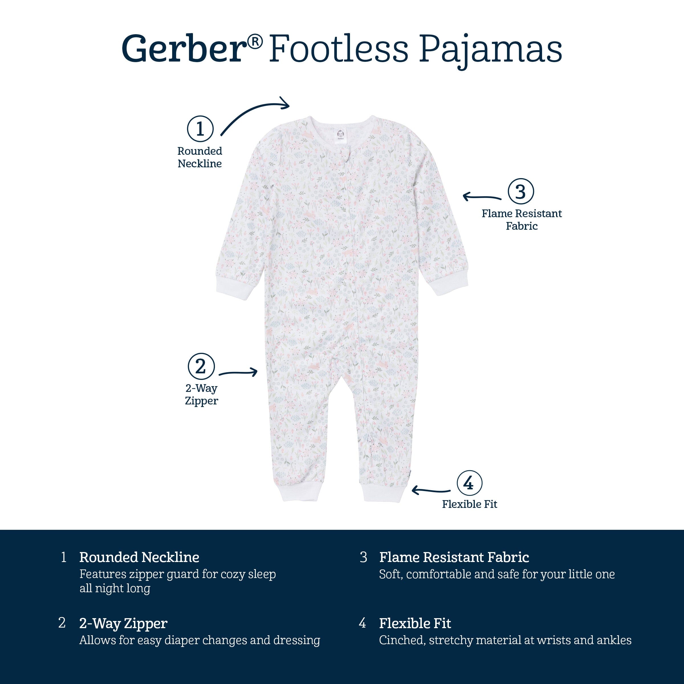 3-Pack Infant & Toddler Girls Bunnies Footless Pajamas