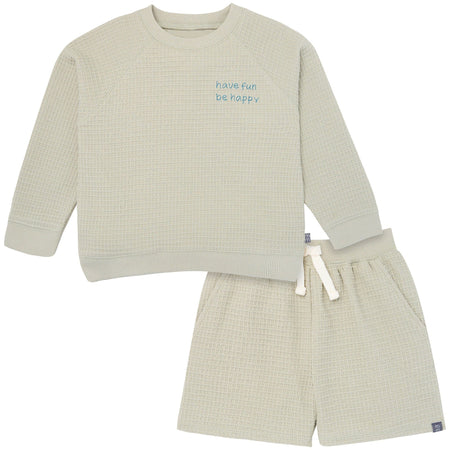 2-Piece Infant & Toddler Boys Light Green Long Sleeve Top and Shorts Set