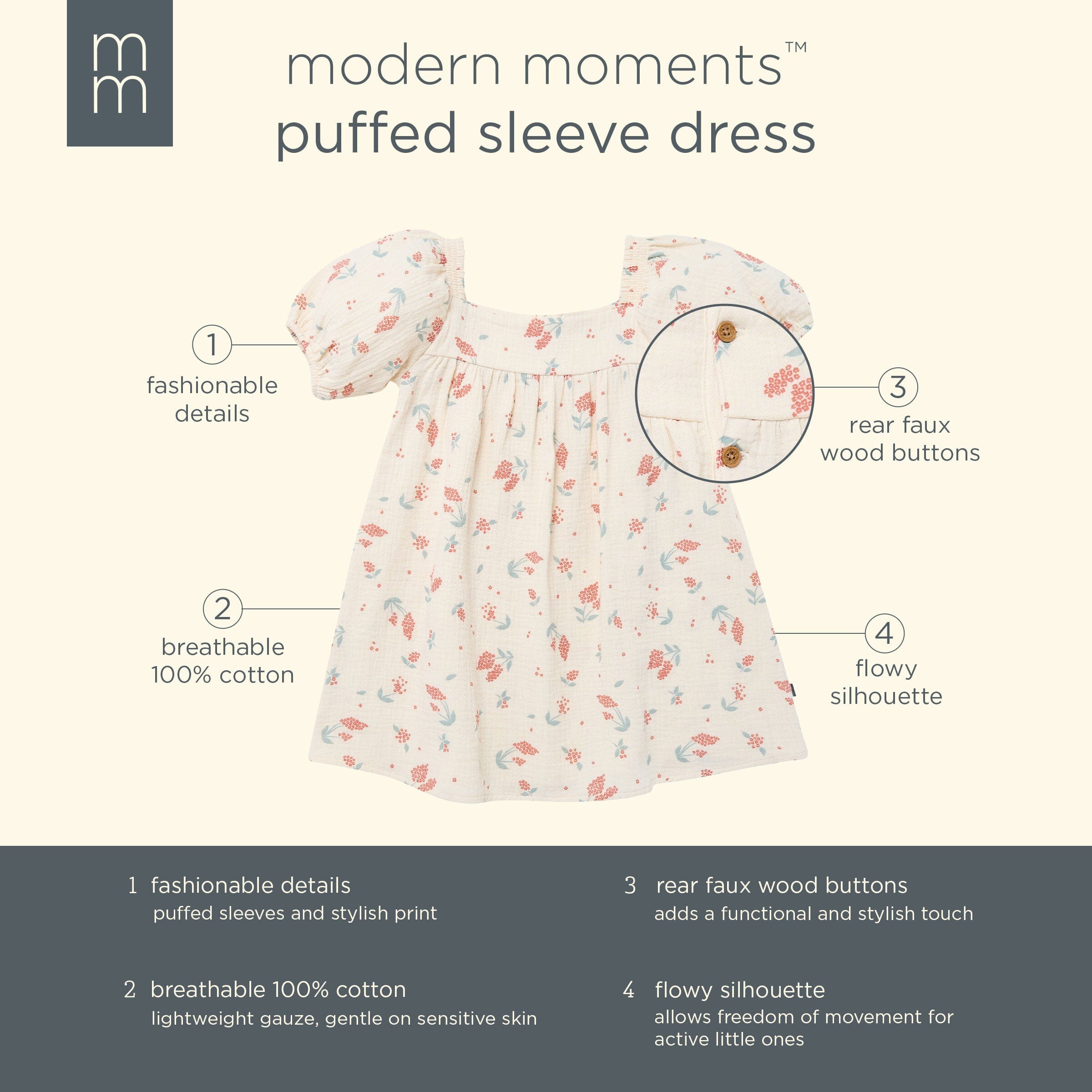 Infant & Toddler Girls Beige Tossed Lavender Puff Sleeve Dress dresses Modern Moments™ by Gerber® 