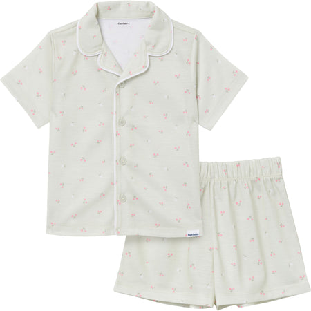 2-Piece Infant & Toddler Girls Cherries Button Up Pajama Shorts Set