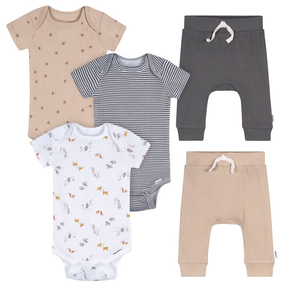 5-Piece Baby Neutral Safari Bodysuits & Pants Set Outfits & Sets Gerber® 