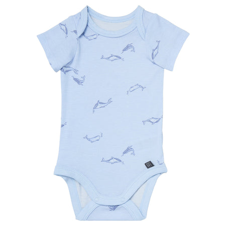 4-Piece Baby Boys Light Blue Whale Viscose Bodysuits and Pants Set