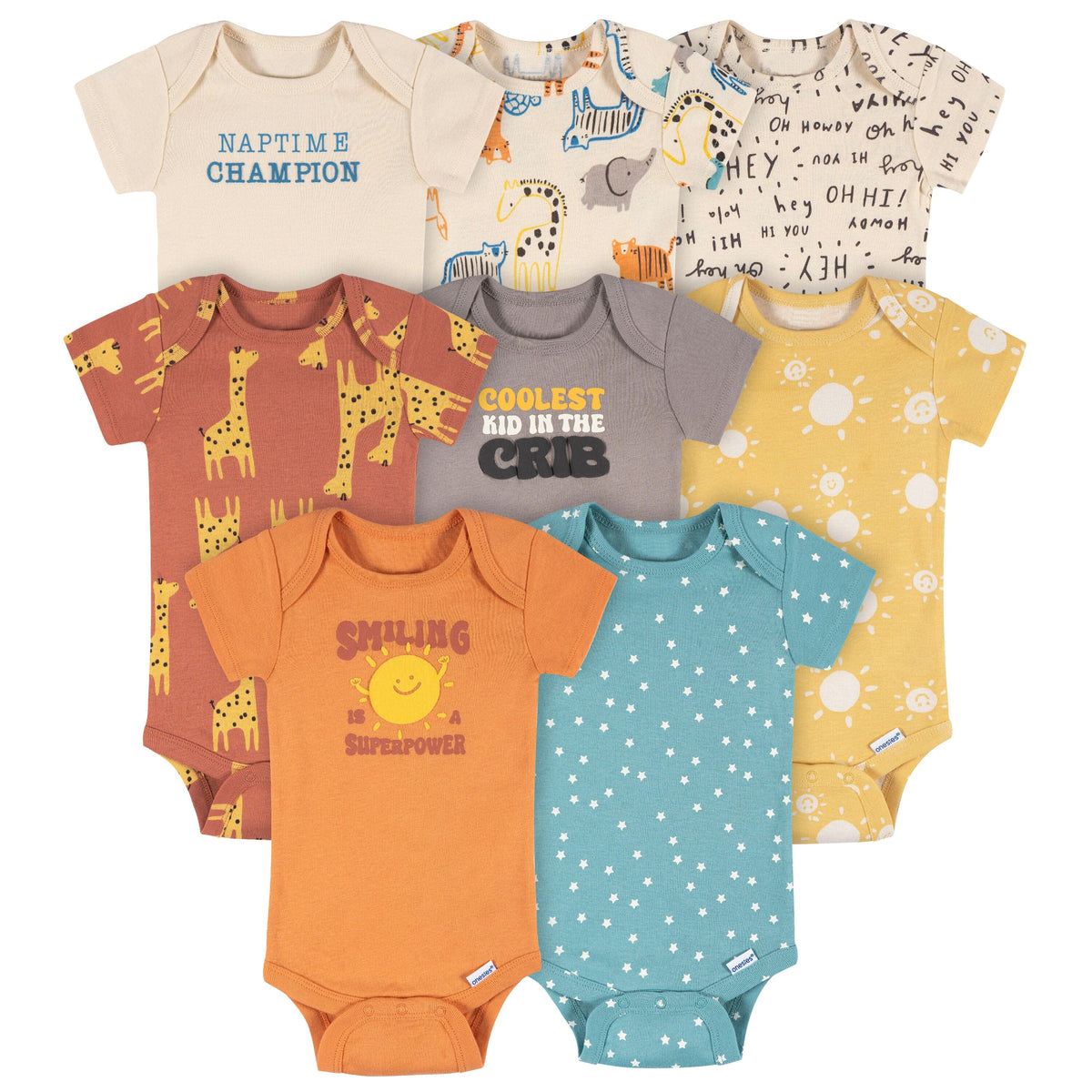 8-Pack Baby Neutral Hello Naptime Short Sleeve Onesies® Bodysuits onesies Onesies® Brand 