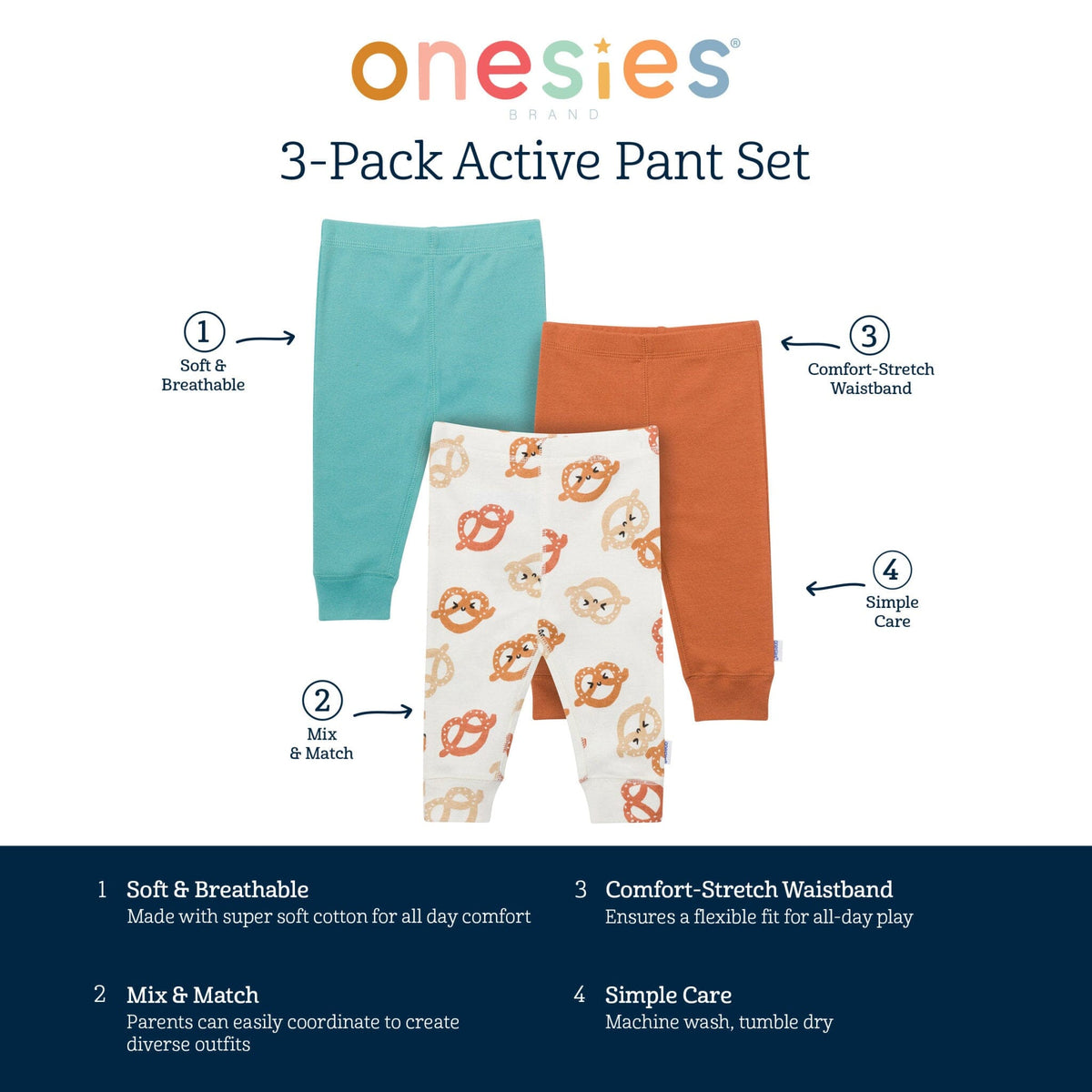 3-Pack Baby Boys Pretzels Active Pants Pants & Bottoms Gerber® 