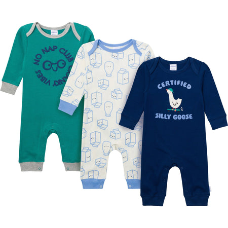 3-Pack Baby Boys Silly Goose Lap Shoulder Rompers