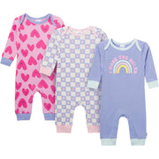 3-Pack Baby Girls Rainbows and Hearts Lap Shoulder Footless Pajamas sleepwear Gerber® 