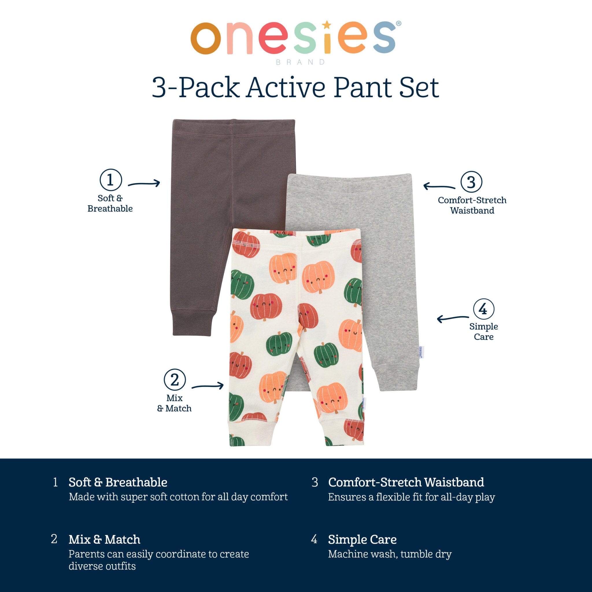 3-Pack Baby Neutral Pumpkins Active Pants Pants & Bottoms Gerber® 