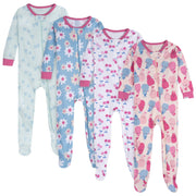 4-Pack Baby Girls Pears Snug Fit Footed Pajamas