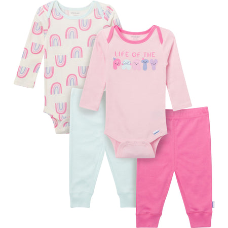 4-Piece Baby Girls Party Rainbow Onesies® Bodysuits and Pants