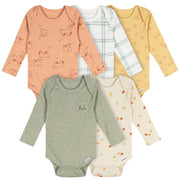 5-Pack Baby Neutral Green Heather Long Sleeve Bodysuits Onesies Bodysuits Gerber® 