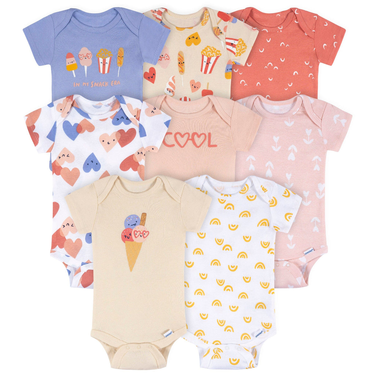 8-Pack Baby Girls Cool Snacks Short Sleeve Onesies® Bodysuits onesies Onesies® Brand 