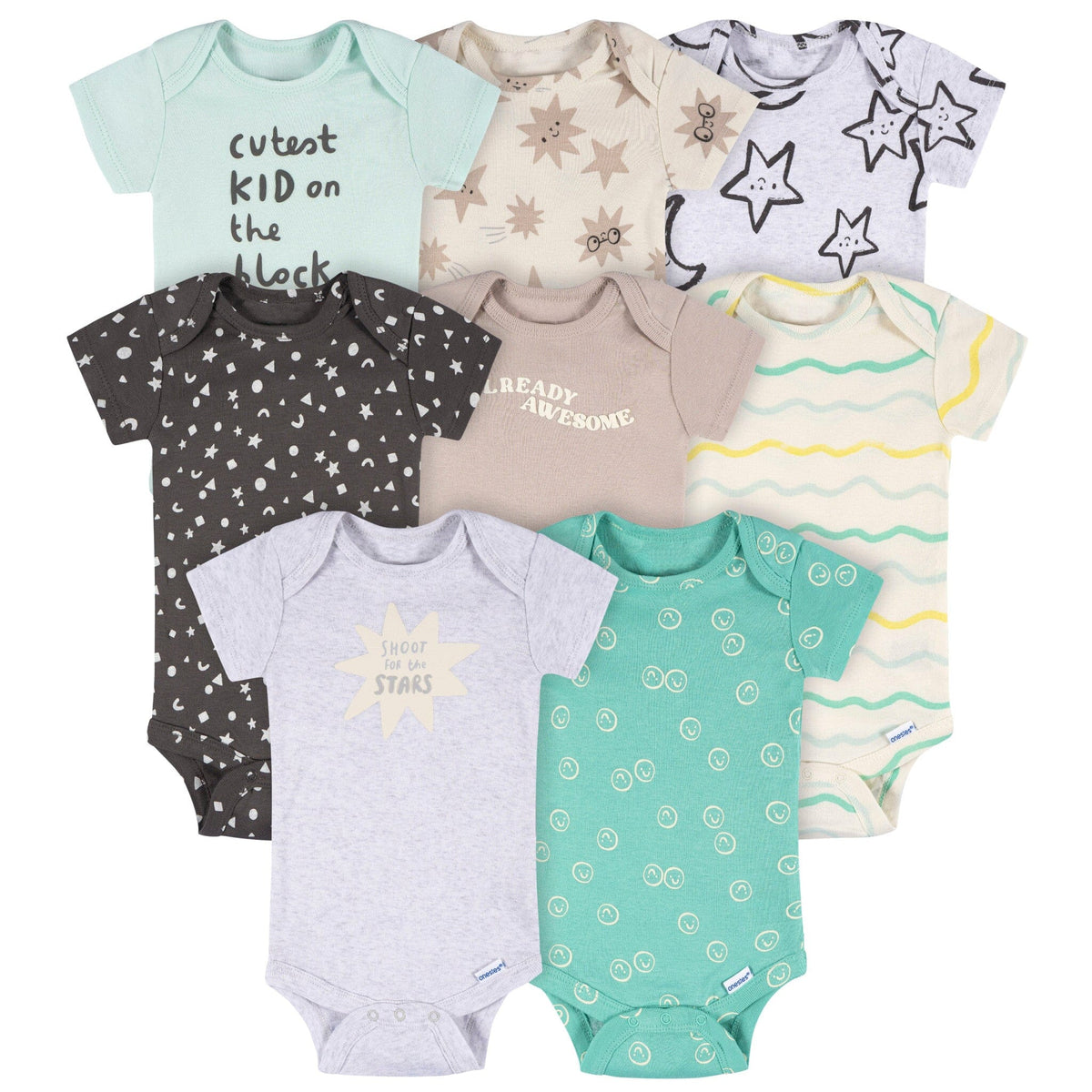 8-Pack Baby Neutral Awesome Stars Short Sleeve Onesies® Bodysuits onesies Onesies® Brand 