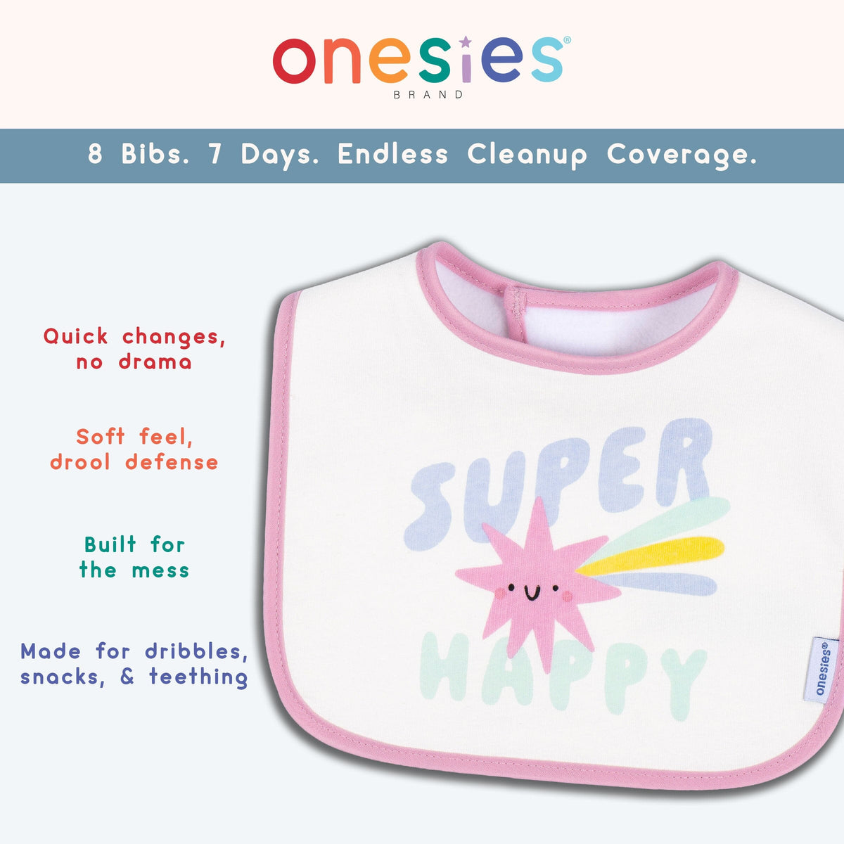 8-Pack Baby Girls Super Happy Drooling Bibs bibs Onesies® Brand 