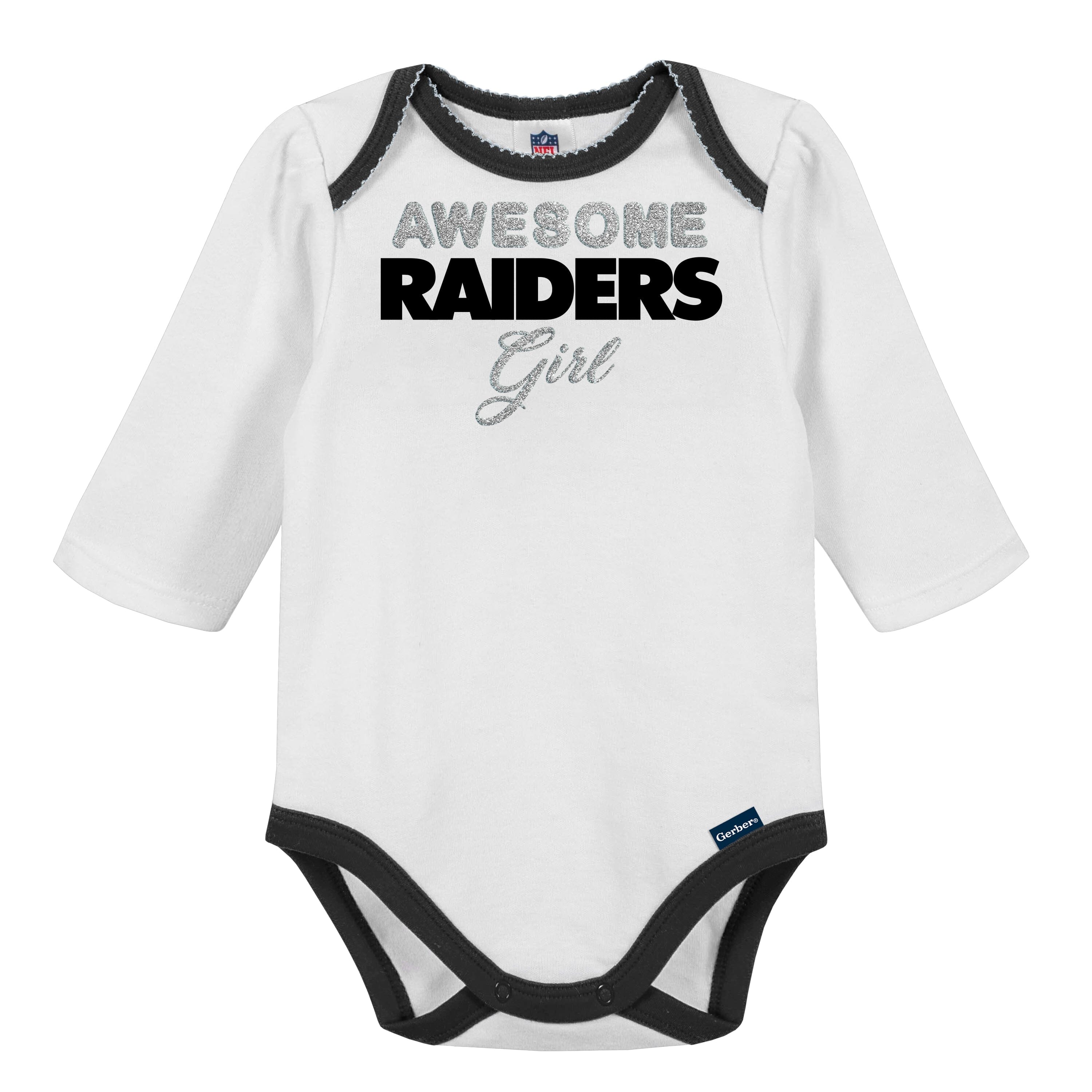 3-Piece Baby Girls Las Vegas Raiders Bodysuit, Pant, and Cap Set