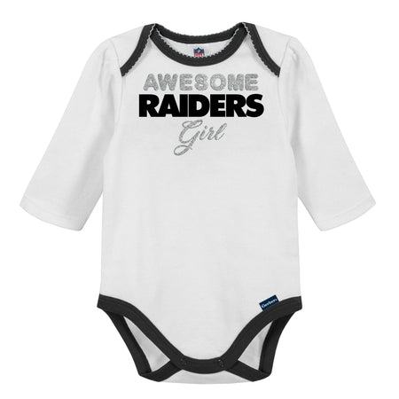 3-Piece Baby Girls Las Vegas Raiders Bodysuit, Footed Pant, and Cap Set