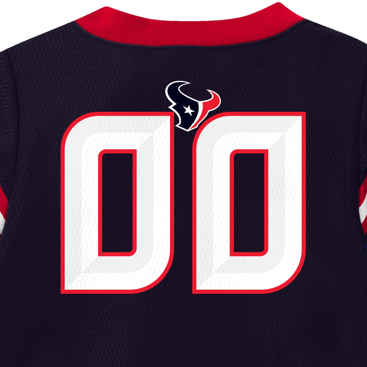 Back view of a sports jersey with a logo and numbers on a dark background