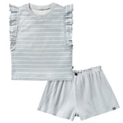 Striped shirt and shorts set on a white background