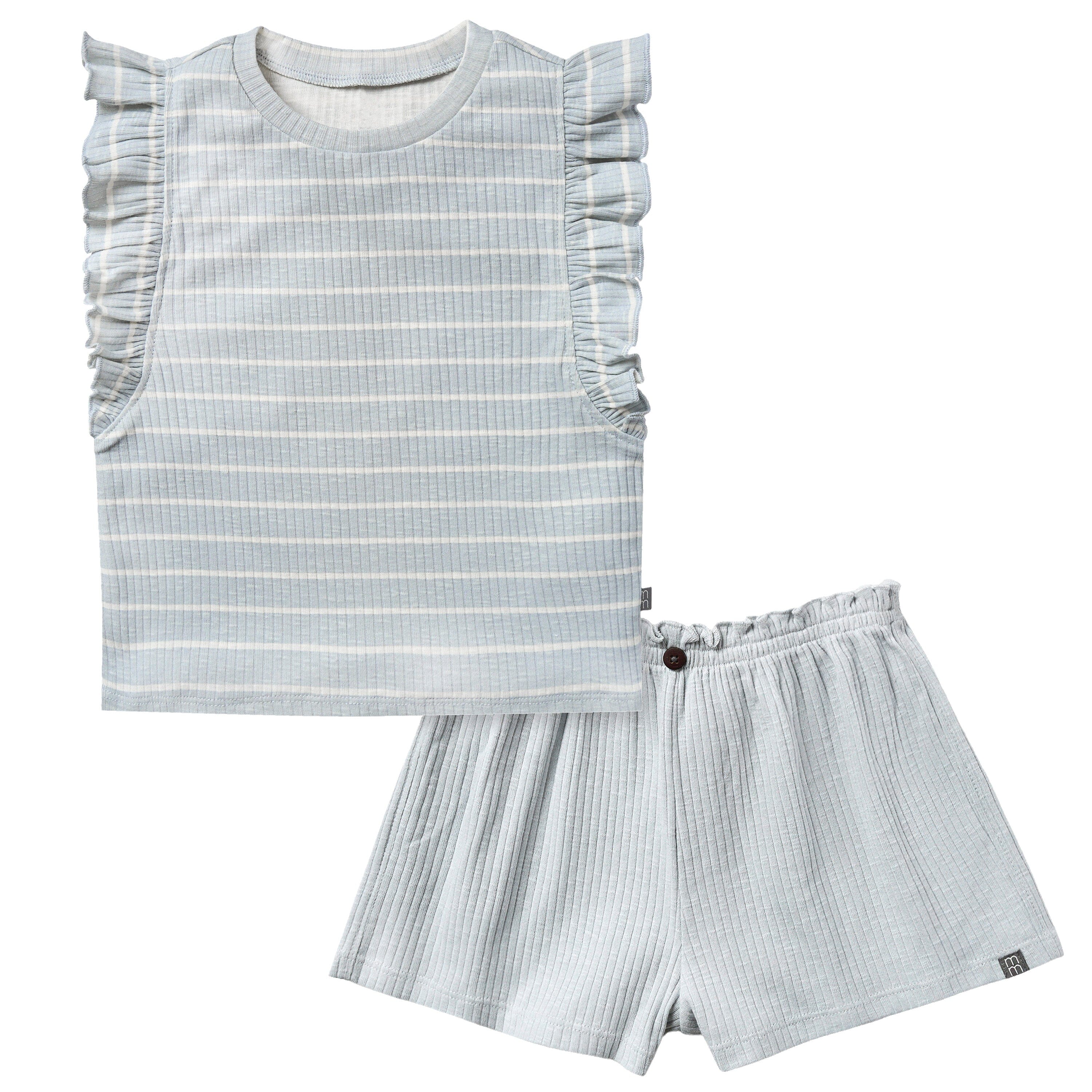 Striped shirt and shorts set on a white background