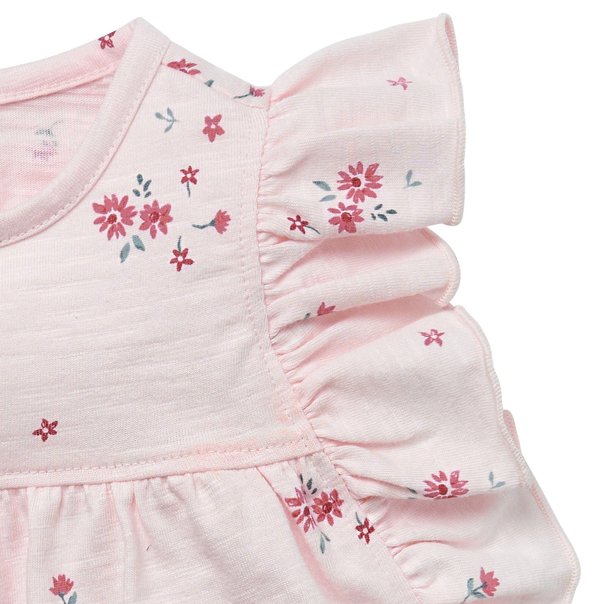2-Piece Baby Girl Light Pink Floral Ruffled Sleeve Top & Cuffed Shorts Bundle outfits Gerber Childrenswear 