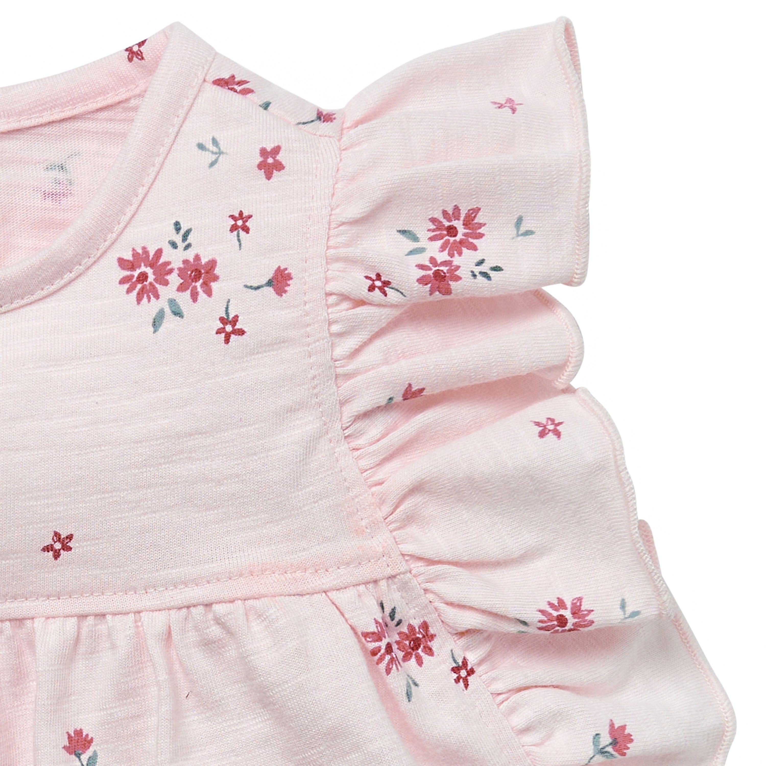 2-Piece Baby Girl Light Pink Floral Ruffled Sleeve Top & Cuffed Shorts Bundle outfits Gerber Childrenswear 