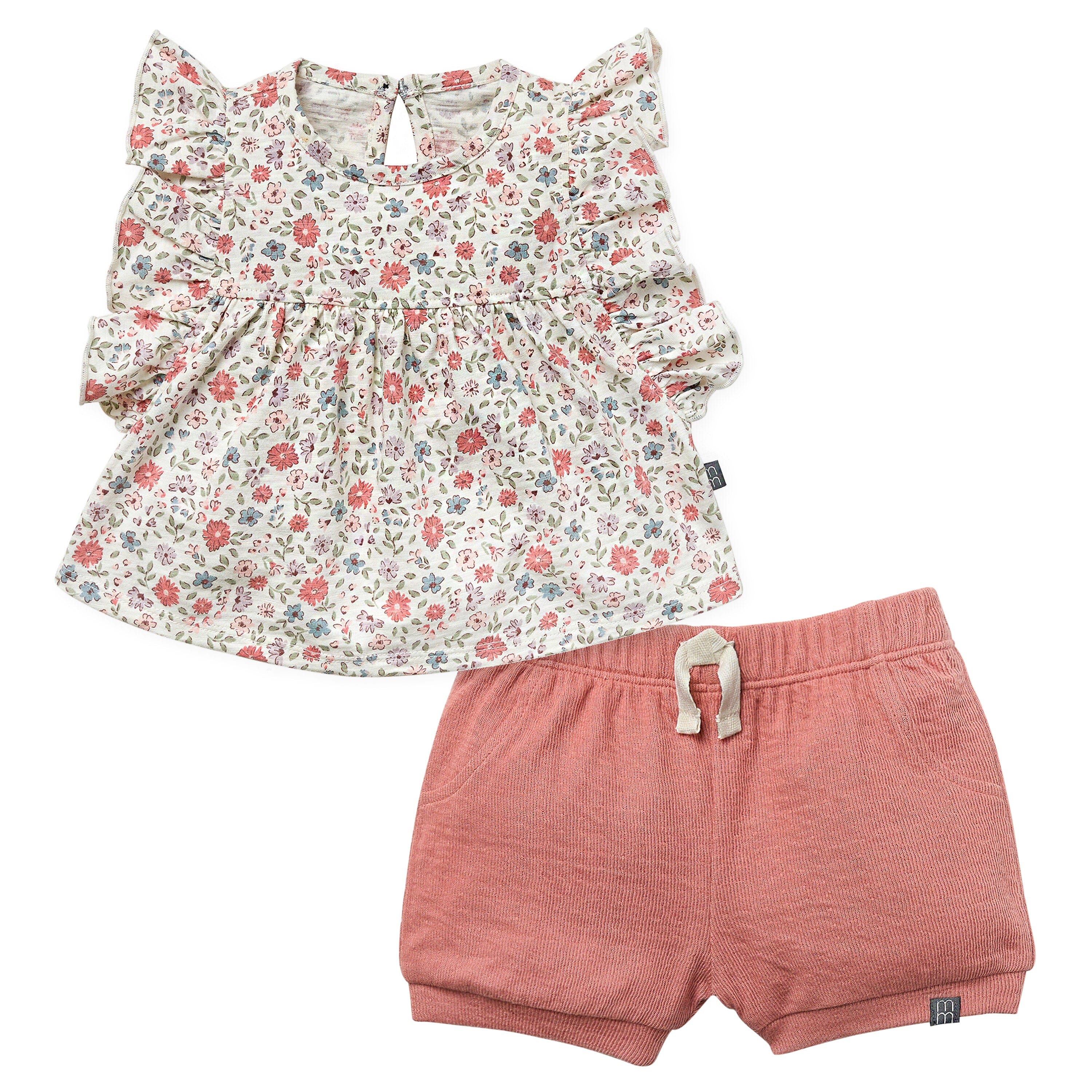 2-Piece Baby Girl Vanilla Garden Ruffled Sleeve Top & Cuffed Shorts Bundle outfits Modern Moments™ by Gerber® 