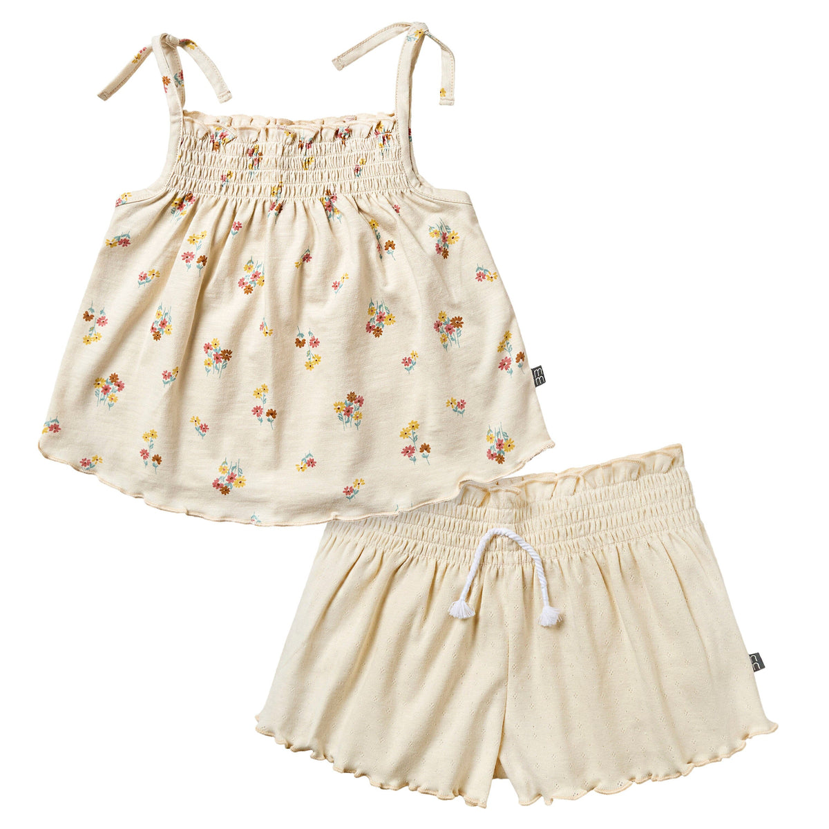 2-Piece Infant & Toddler Girls Beige Flowers Smocked Sleeveless Top & Wide Leg Shorts Bundle outfits Modern Moments™ by Gerber® 