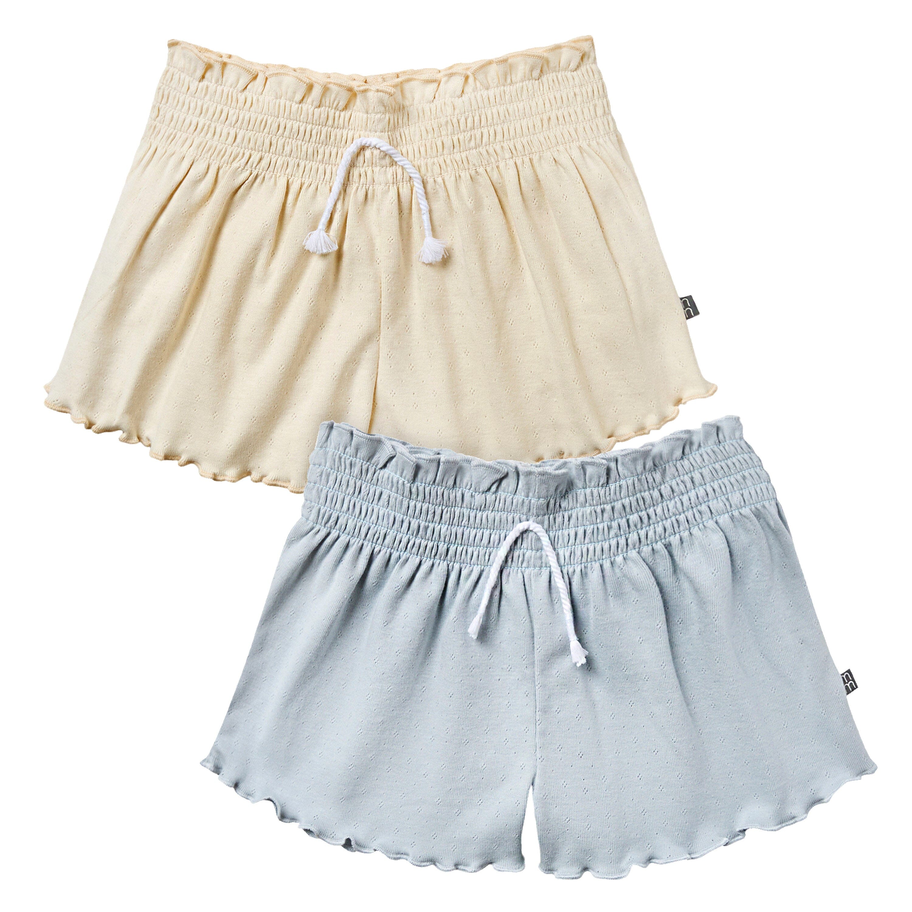 2-Pack Infant & Toddler Girls Light Beige and Blue Smocked Wide Leg Shorts Bundle bottoms Gerber Childrenswear 