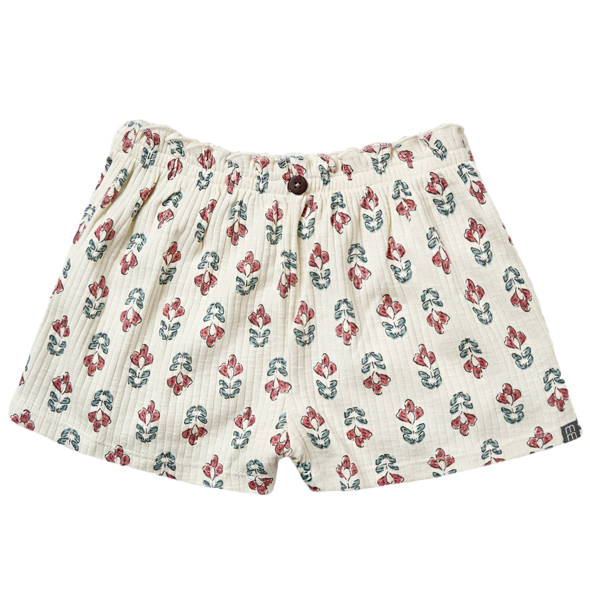 Floral patterned shorts on a white background